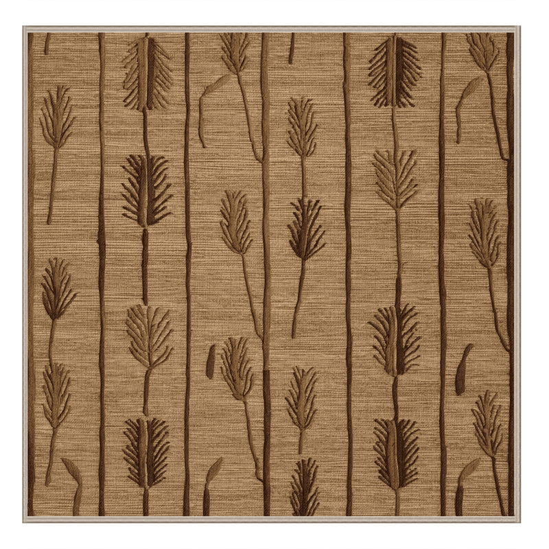 Machine Washable Botanical Brown Area Rug, Square 3'