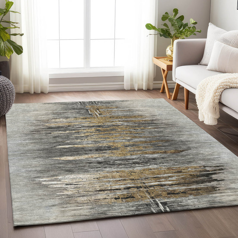 Tapis gris Prisco lavable à la machine de qualité supérieure, Rectangulaire 3 pi x 5 pi