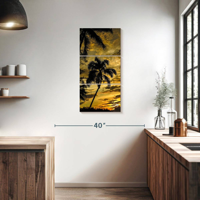 Silhouette de palmier au coucher du soleil, H 38 po x l 18 po