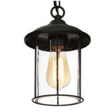 Reynoldsville Outdoor Pendant Light, Black Exterior Light Fixture Hanging Lantern Adjustable, Modern Farmhouse Porch Lights with Seeded Glass for Porch, Doorway