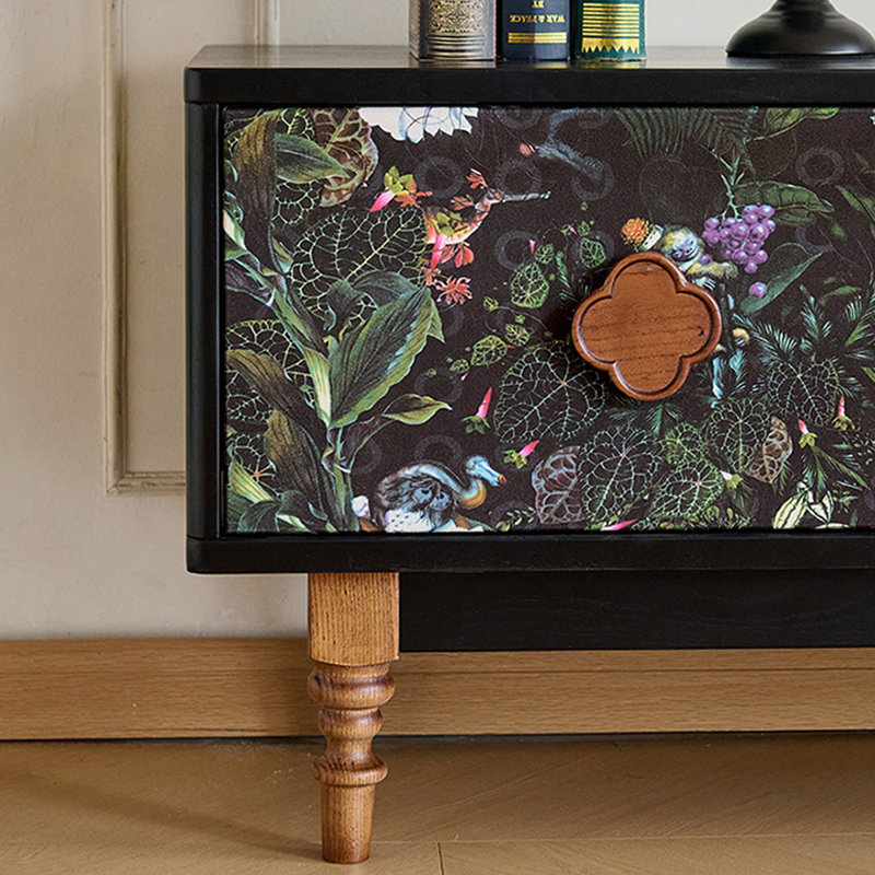 Meuble télé rétro en bois massif noir, 86.61