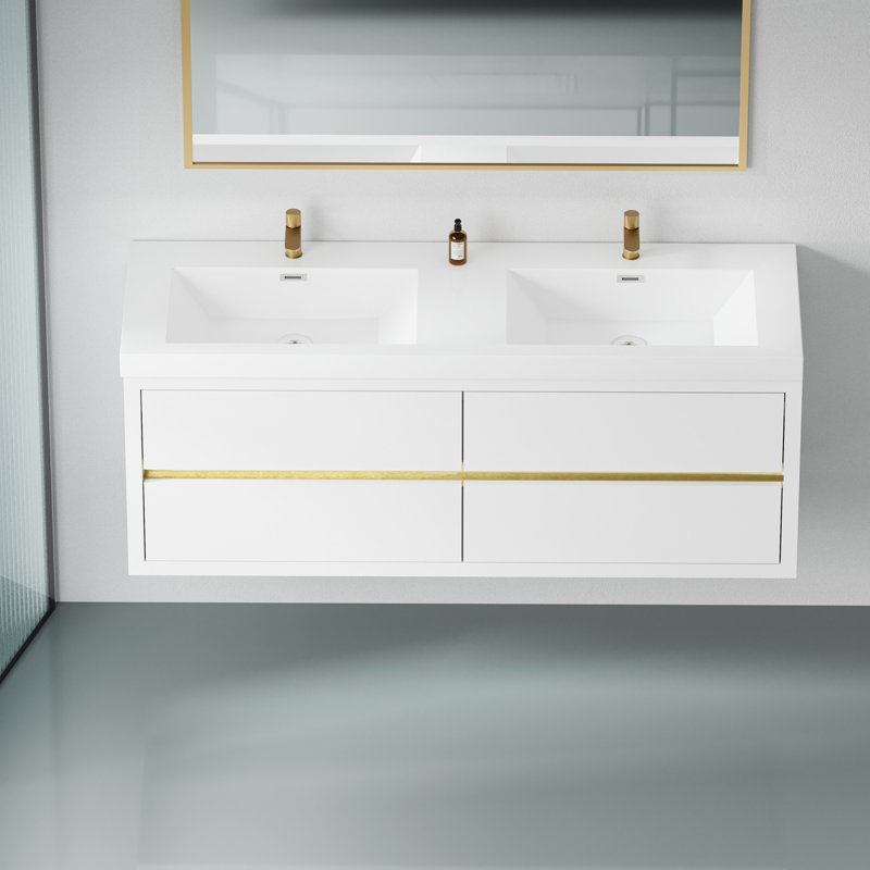 Meuble-lavabo mural avec lavabo, armoire de rangement flottante avec tiroirs à fermeture en douceur