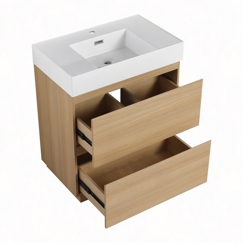 Meuble-lavabo 30 po avec lavabo simple, meuble-lavabo encastré avec tiroir double, meuble-lavabo sur pied autoportant, bois d'ingénierie
