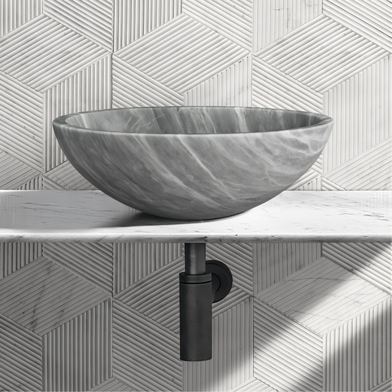 Lavabo vasque en marbre gris naturel pour salle de bain, lisse et sophistiqué, grand espace, 400 x 150 mm, construction solide, trou pré-percé