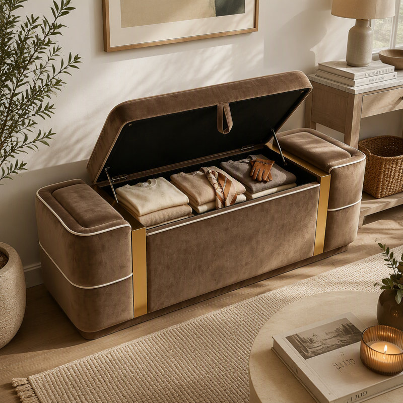 Banc de rangement avec repose-pieds Modern, Brun, Brun, Brun