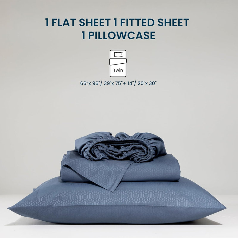 Sheet Set, Luxury Hotel Printed Honeycomb sheets with Deep Pocket, King, Flint Blue Honeycomb