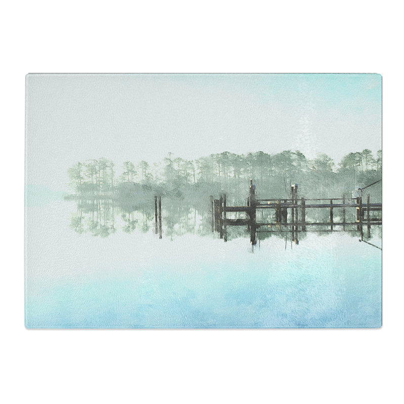 Tempered Glass Trees Reflecting in a Lake in North Carolina Painting Chopping Board, 28.5 cm x 39 cm