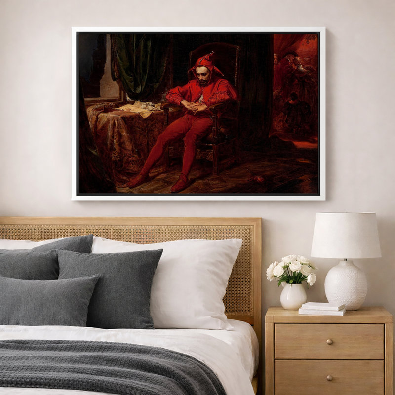 Illustration de scène mélancolique de bouffon intérieur, photos de salle d'étude classique, impression sur toile encadrée, impression numérique.