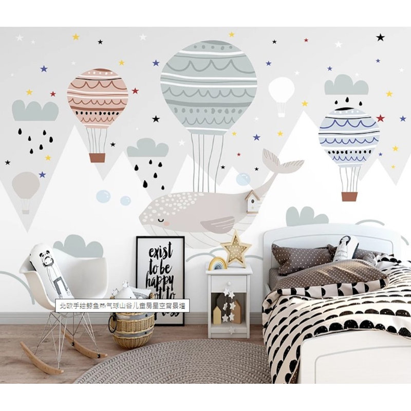 Papier peint amovible bébé baleine grise, L 114 po x l 204 po