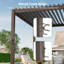 Pergola d'extérieur à structure métallique avec toit à persiennes réglable et système de drainage d'eau dissimulé-104988577