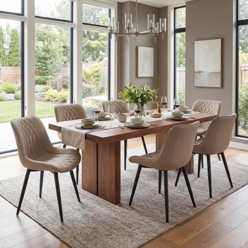 Modern Dining Chairs Faux Leather Upholstered Kitchen Chairs Side Chair With Metal Legs, Khaki