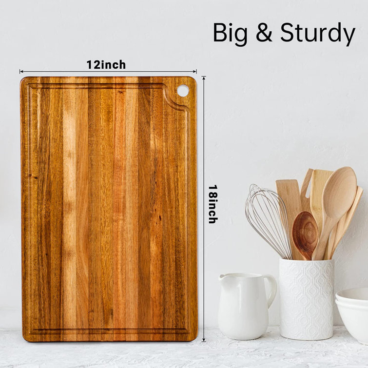 Large Teak Wood Cutting Board for Kitchen, Reversible Wooden Chopping Board  With Juice Grooves and Handles,Ideal for Chopping Meat, Vegetables