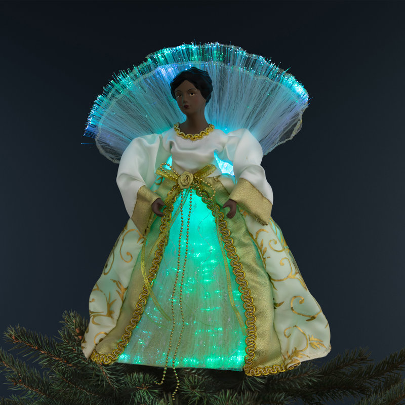 Lighted Fiber Optic African American Angel Christmas Tree Topper - 12" - Gold