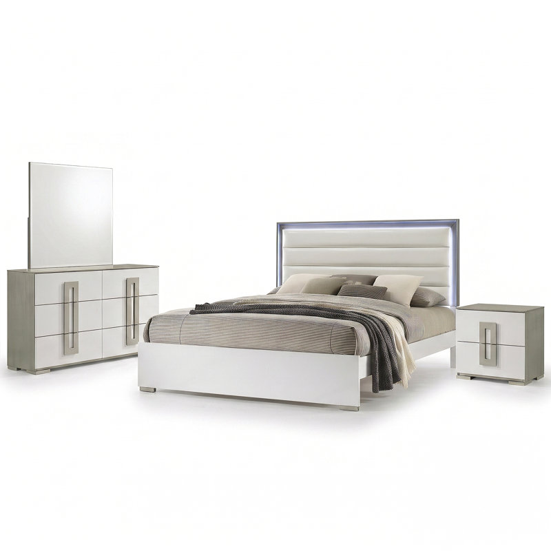 Grand Kyrstyn 4 pièces, Grand lit, 4 Pcs: Bed, Dresser, Nightstand, Mirror