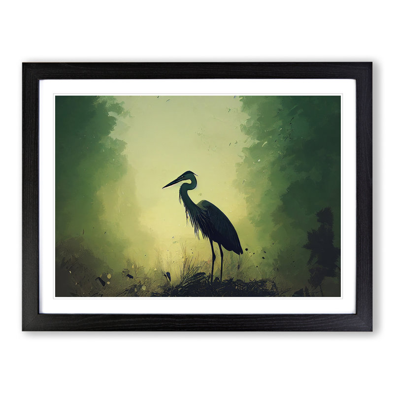 Heron Bird - Single Picture Frame Painting, 25cm H x 34cm W x 2cm D, Black