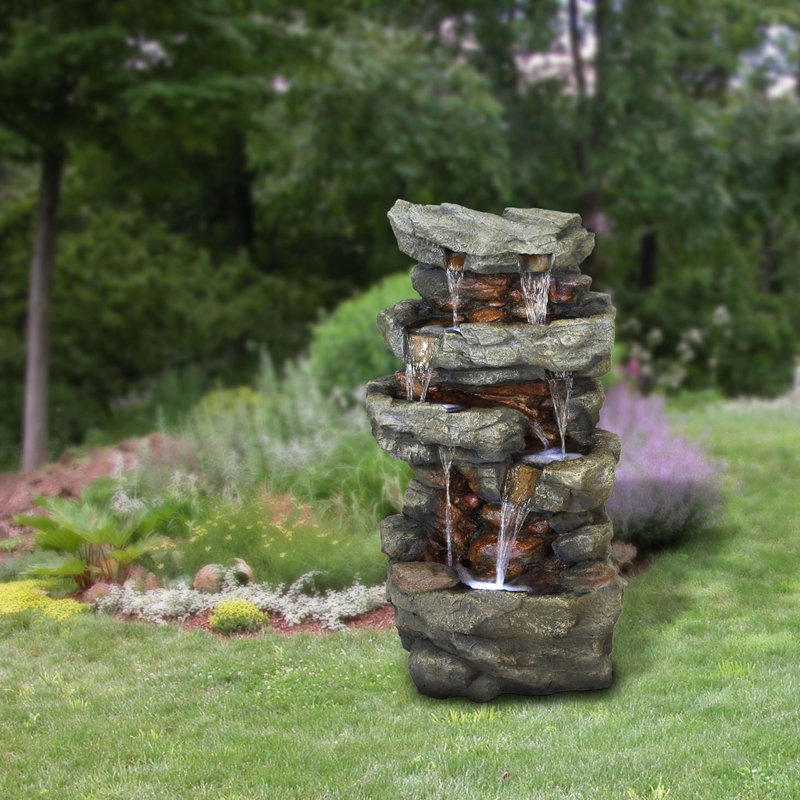 Glines Outdoor Weather Resistant Wall Fountain With Light Fountain with Light
