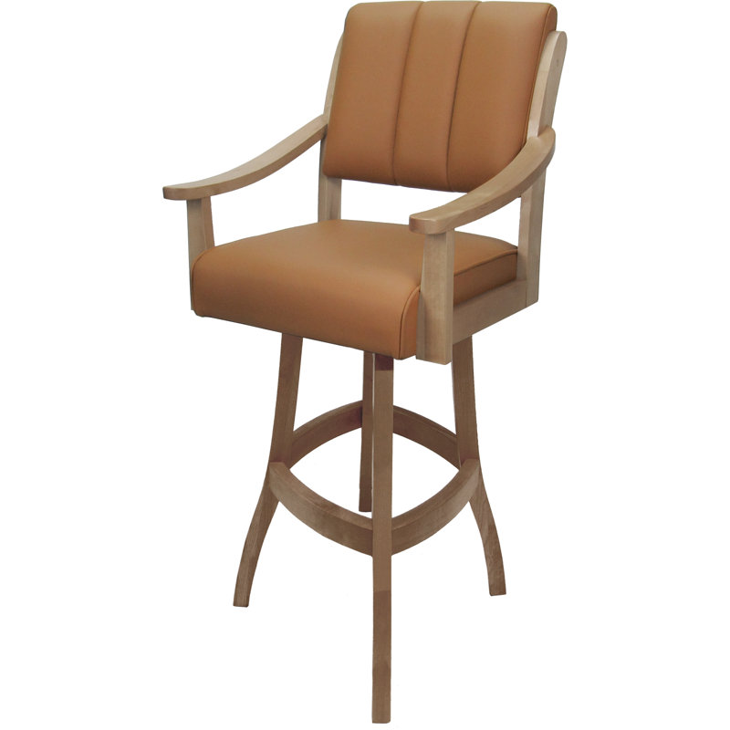 Havertown Leather Counter Solid Wood Bar Stool, Bar Stool (30" Seat Height), Cashew, Brown