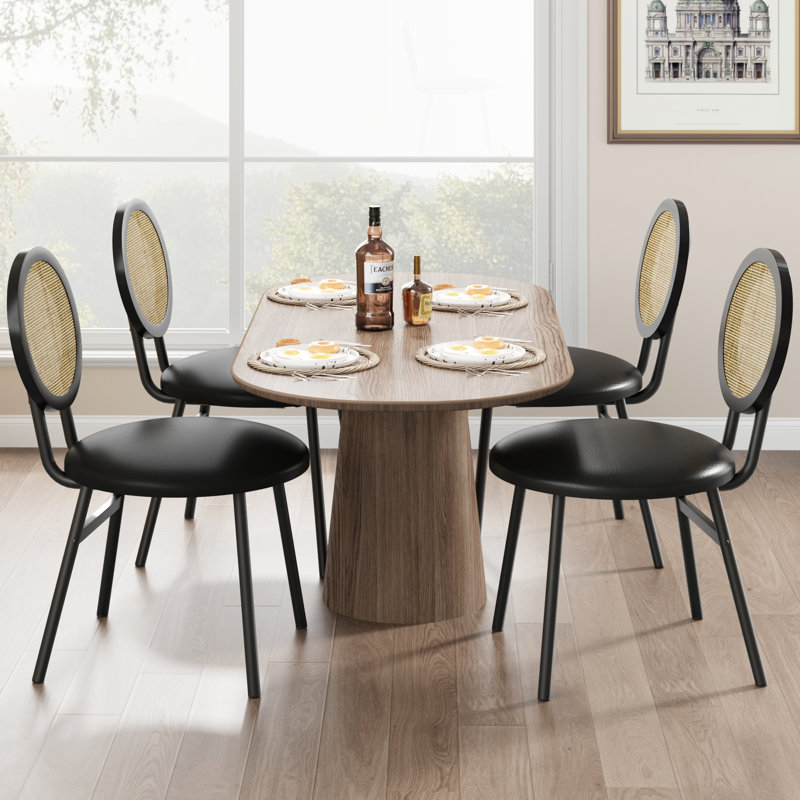 Rattan Dining Chairs with PU Leather Seat | Mid-Century Cesca Chairs, Handwoven Cane Back & Metal Frame, 275lb Capacity for Kitchen/Dining Room