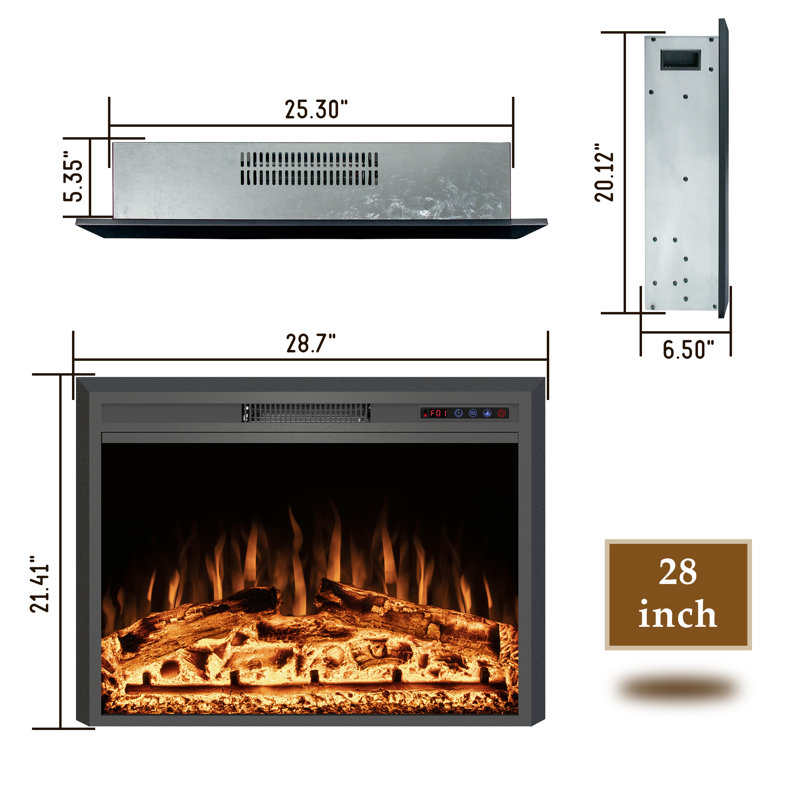 Virdi Electric Fireplace Insert, 21.4" H x 28.7" W x 6.5" D