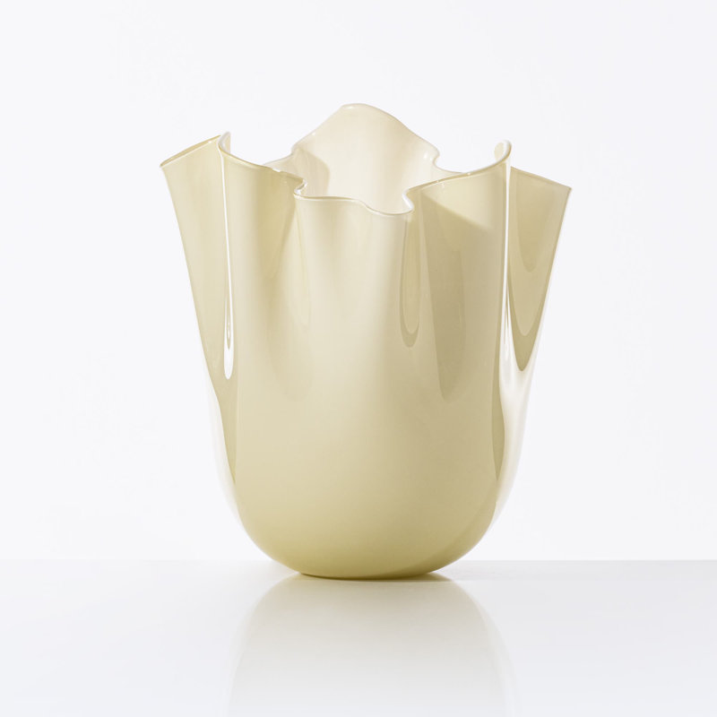 Venini Fazzoletto Vase, 9.45" H x 7.87" W x 7.87" D, Milk White