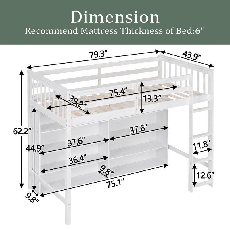 Lit mezzanine pour enfants Jairaj, Simple, Blanc