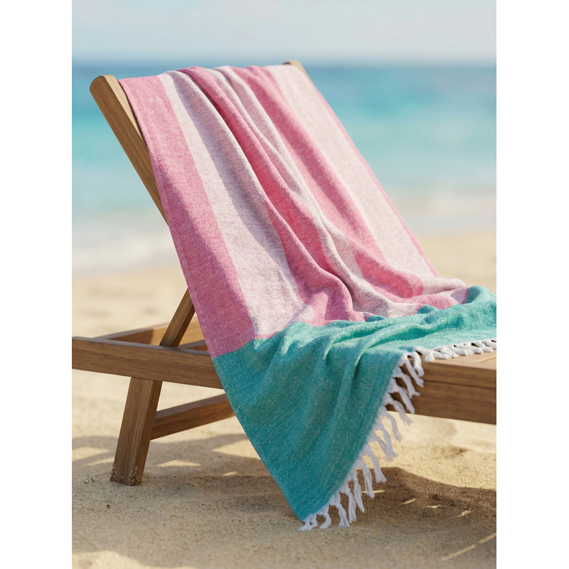 Breezy Bold Stripe Navy Turkish Cotton Towel, Pink