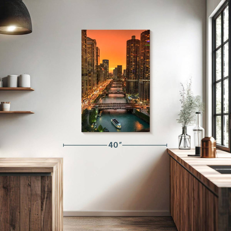 Aime Chicago River Sunset, 39" H x 26" W
