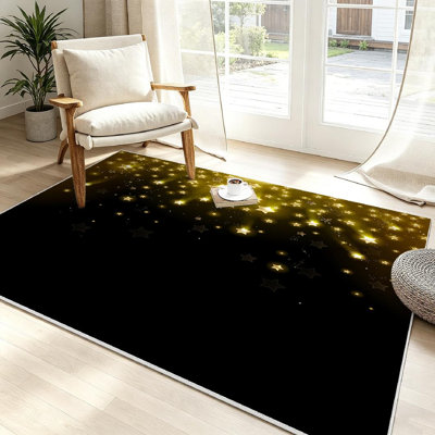 Tapis noir lavable à la machine étoiles étoiles du ciel et étoiles noires