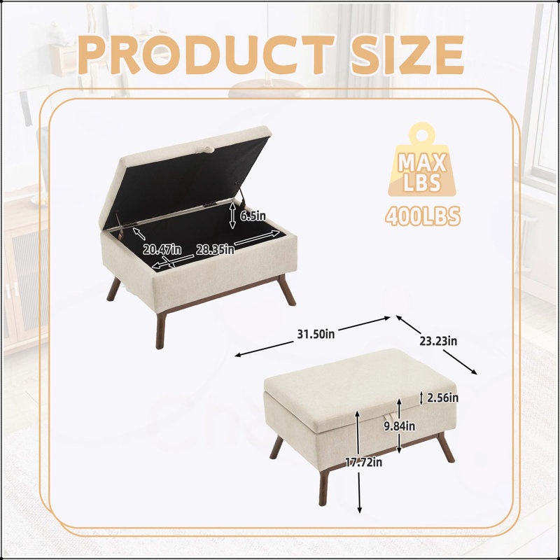 Banc de rangement Mid-Century, Beige