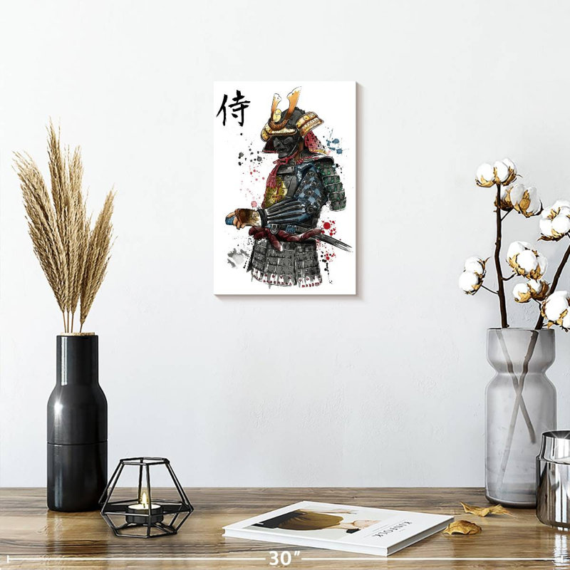 Aquarelle Mait Samurai, H 12 po x l 8 po
