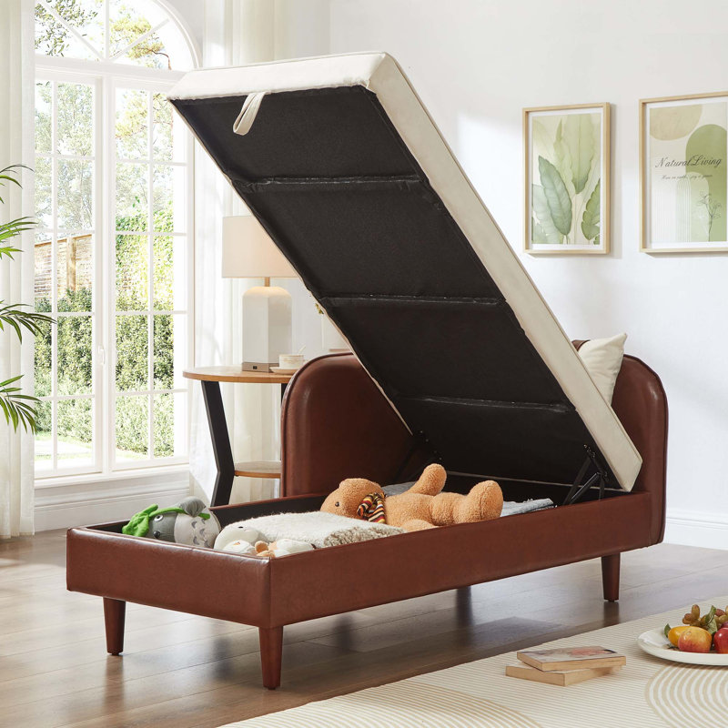 Canapé de rangement avec méridienne avec rangement, Brun / Beige