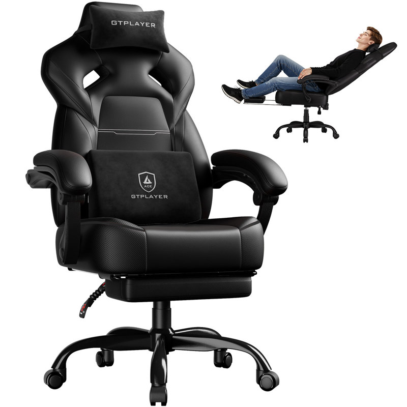 GTPLAYER Adjustable Faux Leather Swiveling PC & Racing Game Chair, Black