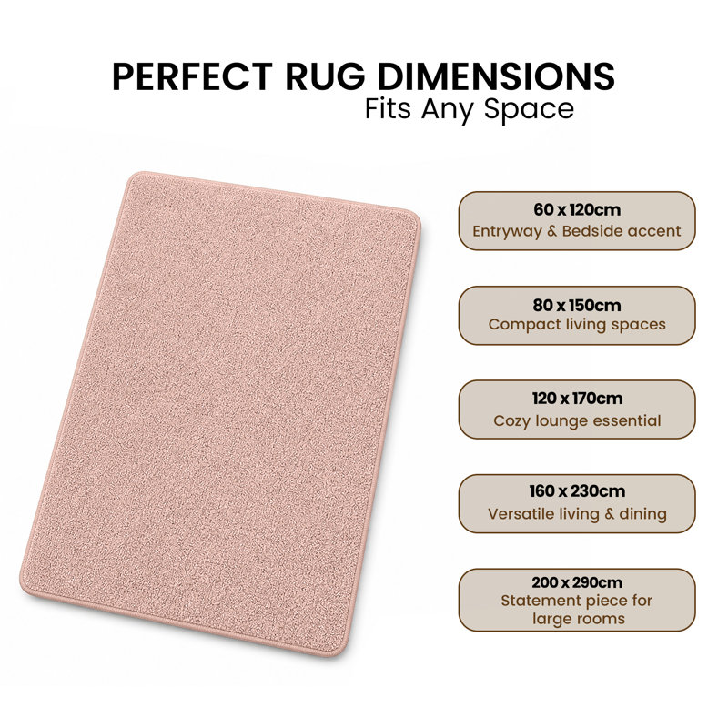 Aspire Homeware Blush Pink Modern Area Rug, LIGHT PINK, 200x290cm