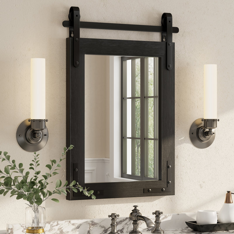 Miroir mural Amara Rustic Farmhouse, 26 po x 18 po; Verticale, Noir