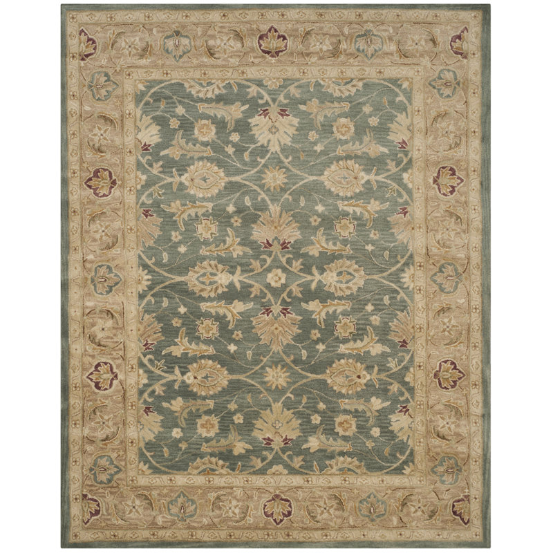 Antiquity Hand-Tufted Teal Blue / Taupe Area Rug, Rectangle 8'3" x 11'