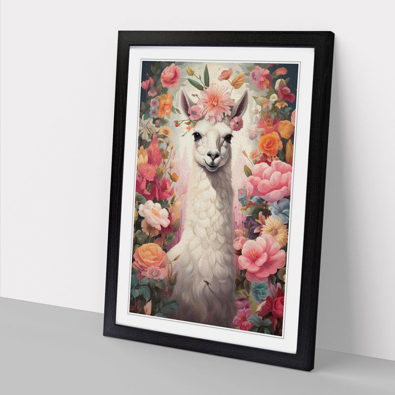 Llama Romanticism No.3 - Single Picture Frame Print on Wood, Black Framed, 46cm H x 34cm W x 2cm D