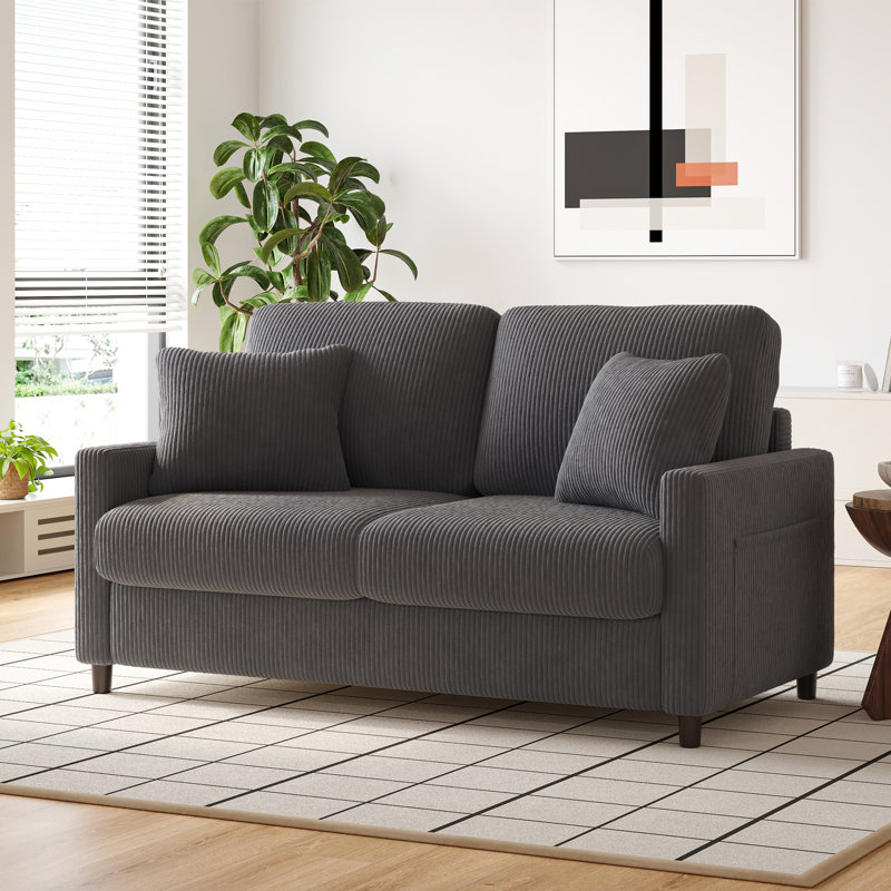 Balaton Vegan 2 Seater Upholstery Sofa with Pillows, Grey, Corduroy