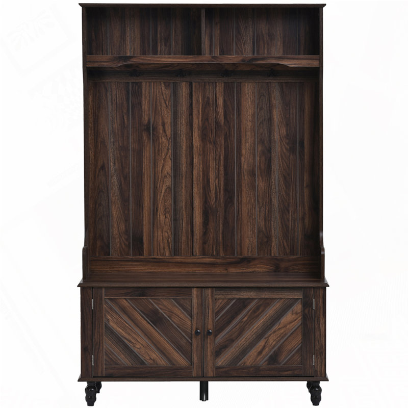 Hall Tree with 4 Hooks，Storage Bench,