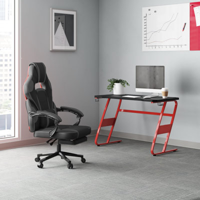 Bridesdale Gaming Bundle-Cup/Headphone Desk & Reclining Footrest Chair