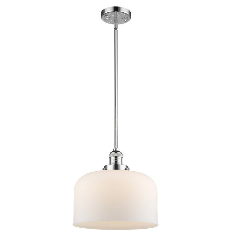 Luminaire suspendu en forme de dôme à 1 lumière Plemmons, Nickel satiné brossé, Boîtier blanc mat