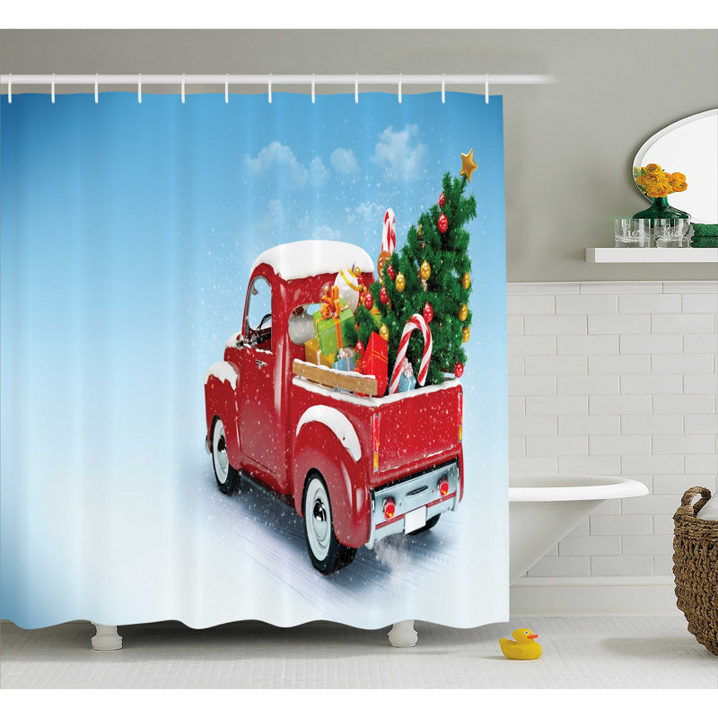 Rideau de douche à simple arbre de noël rouge xmas, H 84 po x l 69 po