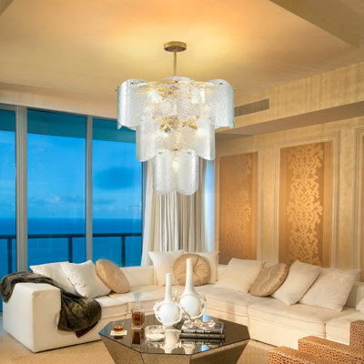 8 - Light Glass Dimmable Tiered Chandelier