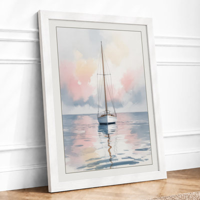 Sailboat at Dawn Coastal - Framed Print