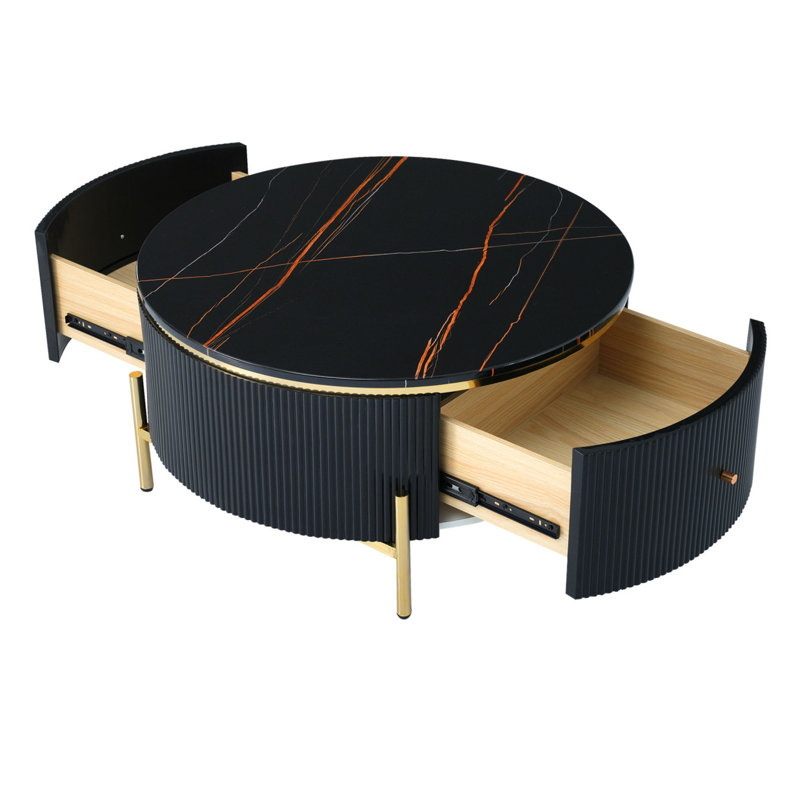  Table basse avec rangement Baadur, Marbre noir, Noir