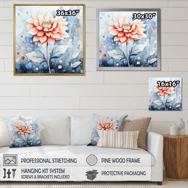 Impression sur toile Bloom of Dahlias Wisdom In Winter I - Dahlia, Reproduction avec cadre flottant, H 16 po x l 16 po, Blanc
