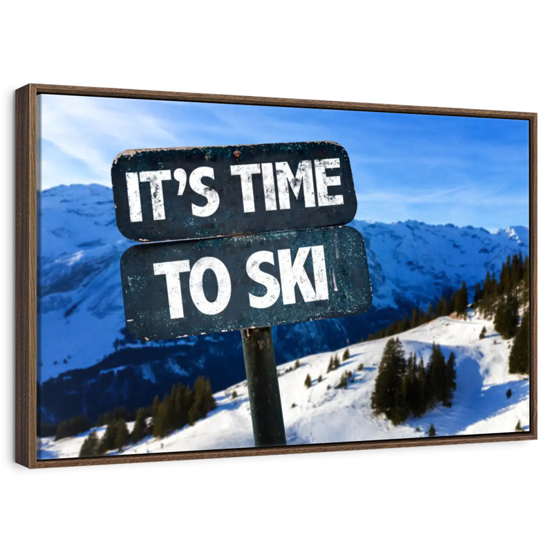 Il est temps de skier, 31 po x 21 po, Cadre flottant noyer