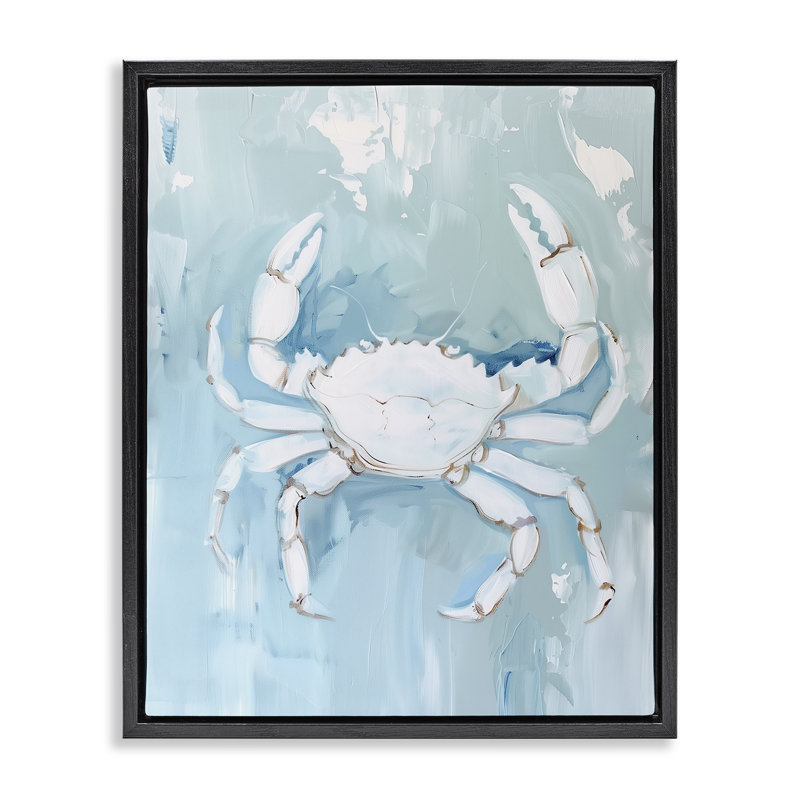  «White Coastal Crab» par Arlington Prints, H 31 po x l 25 po, Cadre flottant noir de jais