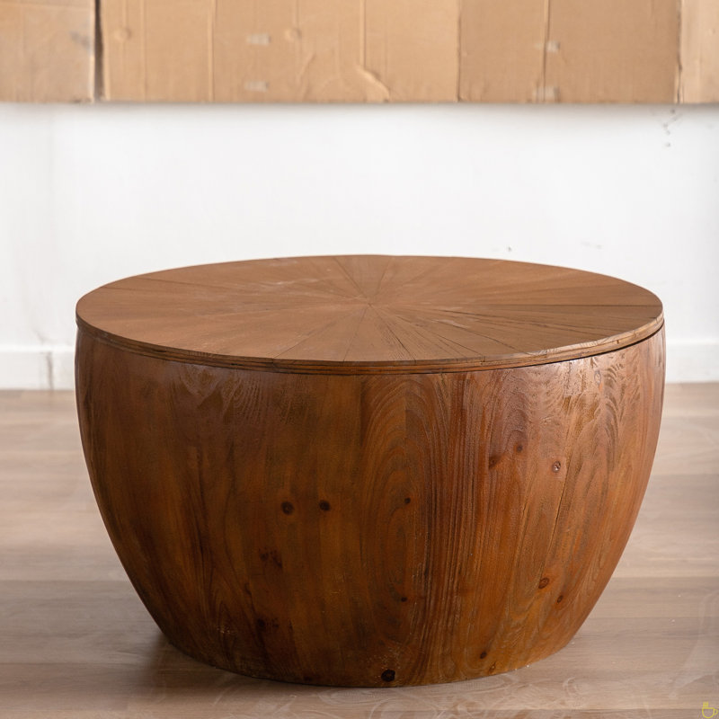 Ceferino Coffee Table,Bucket Shaped Storage Table,Wood Frame, 17.72" H x 31.5" W x 31.5" D, Brown Duplicate
