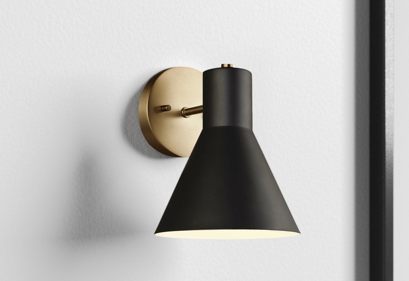 Byers Single Light Dimmable Armed Sconce, No, Satin Brass/Steel Black