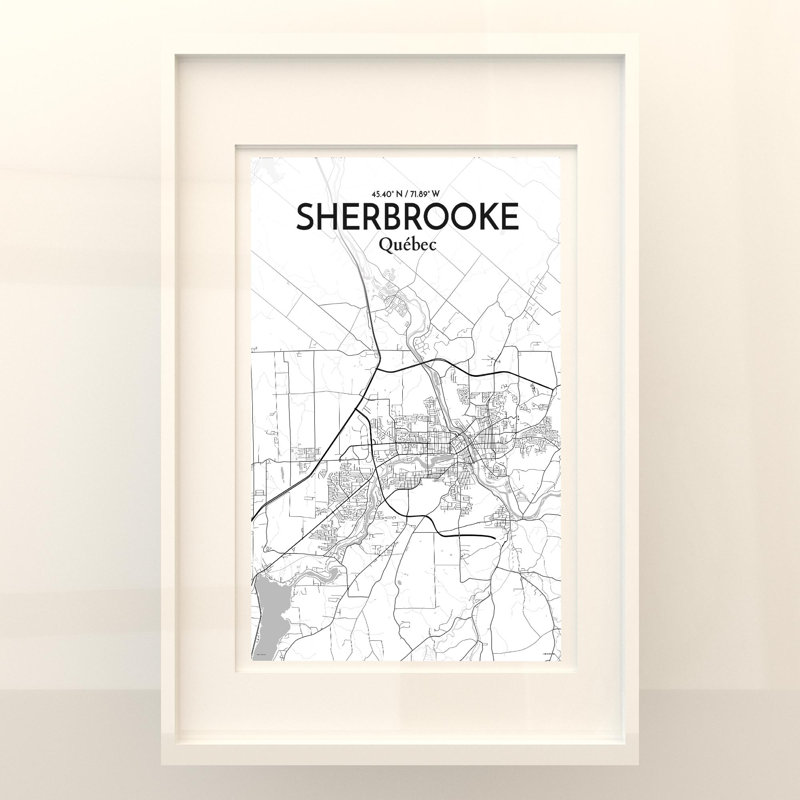 Sherbrooke, carte de la ville, impression, H 36 po x l 24 po, Gris / blanc
